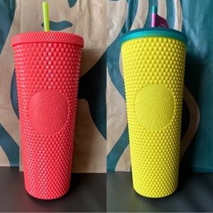 Starbucks Tumbler Dragonfruit Coral Pink & Pineapple Studded - Venti - Set of 2